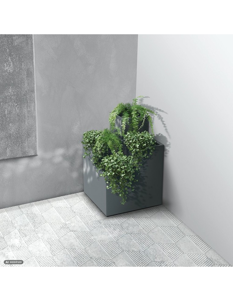 Blumenkübel eckig 29 × 29 × 36 cm matt, 11 L – Betongrau | Töpferkönig