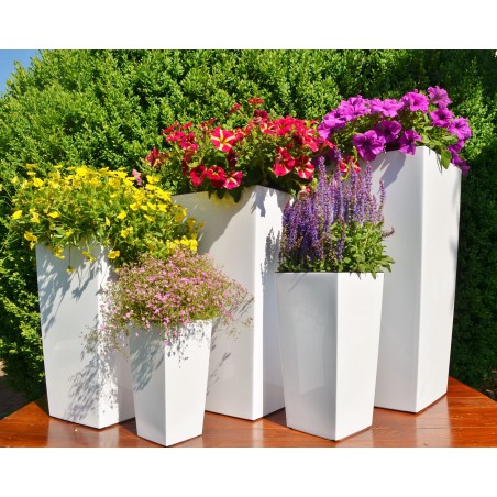 Blumenkubel in Weiss Hochglanz mit Einsatz, Größe XL