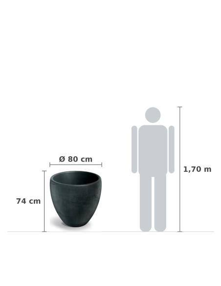 Pflanzkübel rund Ø80 × 74 cm Steinoptik, 134 L – Dunkelgrau | Töpferkönig