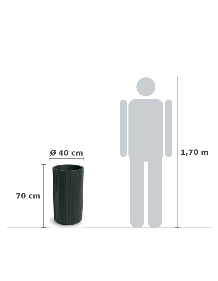 Pflanzkübel rund Ø40 × 70 cm gerillt, 22 L – Dunkelgrau | Töpferkönig
