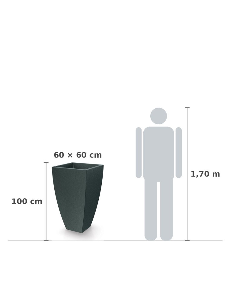 Pflanzkübel eckig 60 × 60 × 100 cm matt, 64 L – Granit-Graphit | Töpferkönig