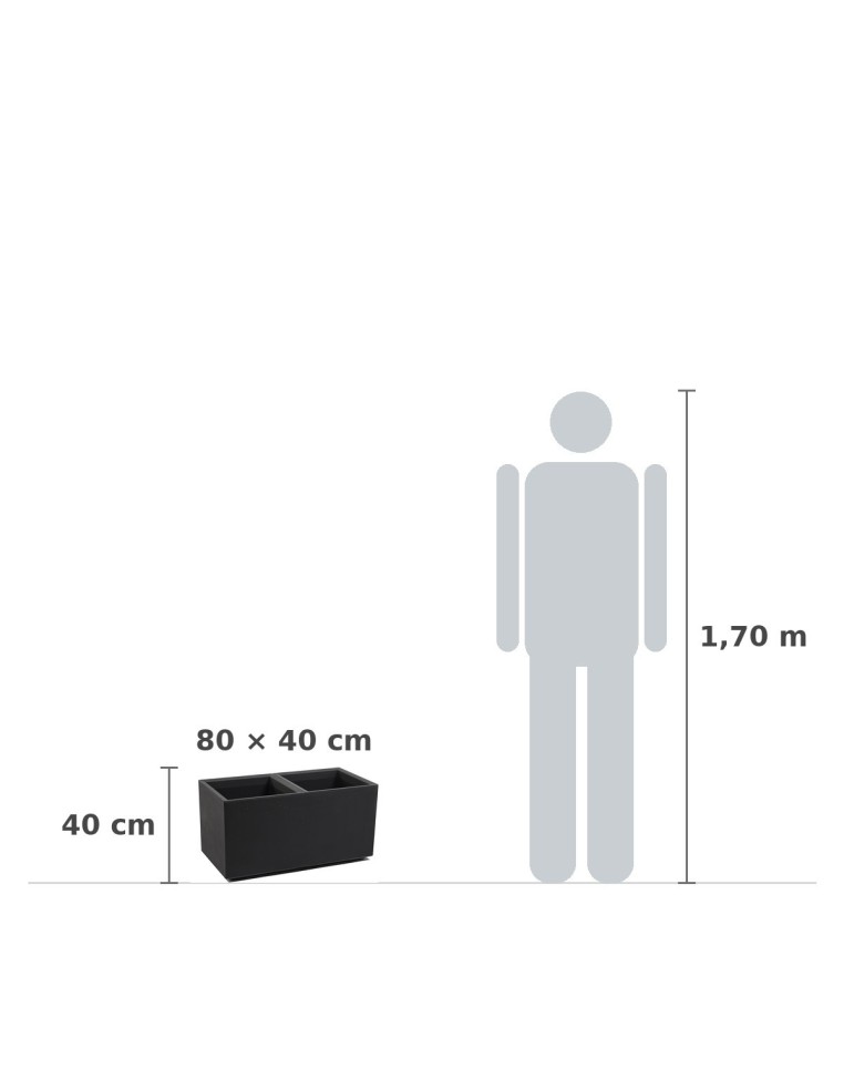 Pflanzkasten mit Rollen 80 × 40 × 40 cm matt, 2 Einsätze je 36 L – Schwarz | Töpferkönig