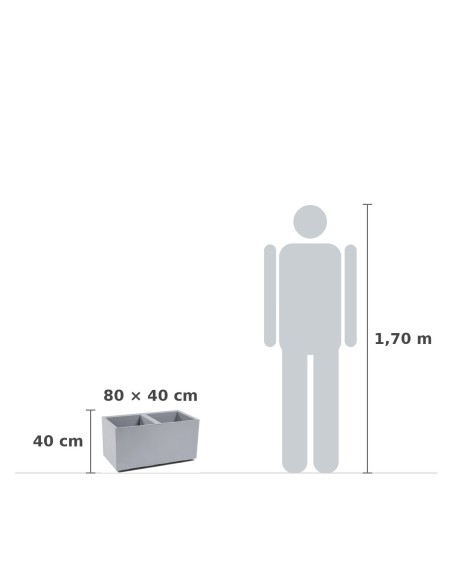 Pflanzkasten mit Rollen 80 × 40 × 40 cm matt, 2 Einsätze je 36 L – Grau | Töpferkönig