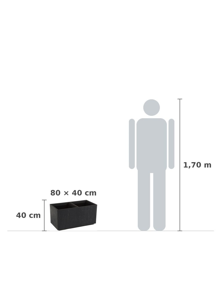 Pflanzkasten mit Rollen 80 × 40 × 40 cm Betonoptik, 2 Einsätze je 36 L – Beton Schwarz | Töpferkönig