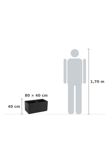Pflanzkasten mit Rollen 80 × 40 × 40 cm Betonoptik, 2 Einsätze je 36 L – Beton Schwarz | Töpferkönig