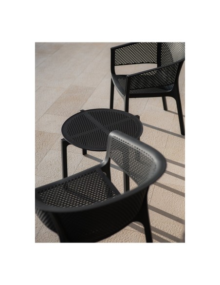 Gartenstuhl mit Armlehnen 4er-Set mit Lochmuster, stapelbar – Sandbeige | Töpferkönig