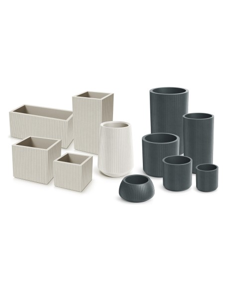 Pflanzschale rund Ø40 × 20 cm gerillt, 6 L – Dunkelgrau | Töpferkönig