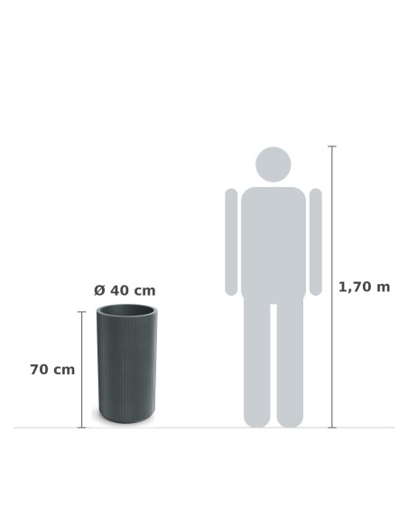 Pflanzkübel rund Ø40 × 70 cm gerillt, 22 L – Graphit | Töpferkönig
