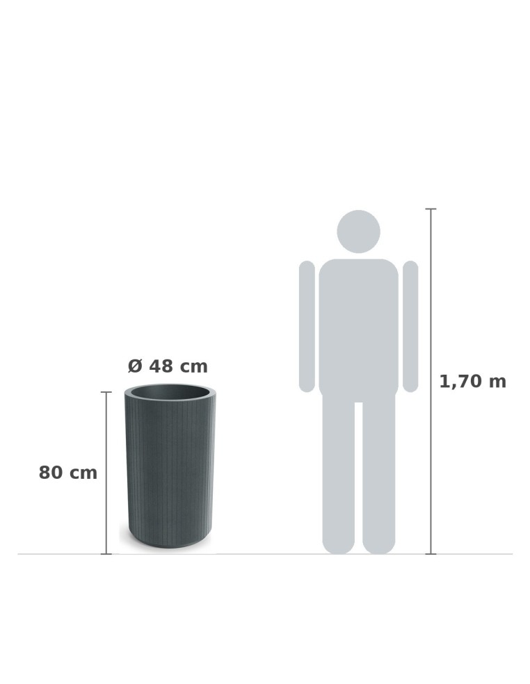 Pflanzkübel rund Ø48 × 80 cm gerillt, 34 L – Graphit | Töpferkönig