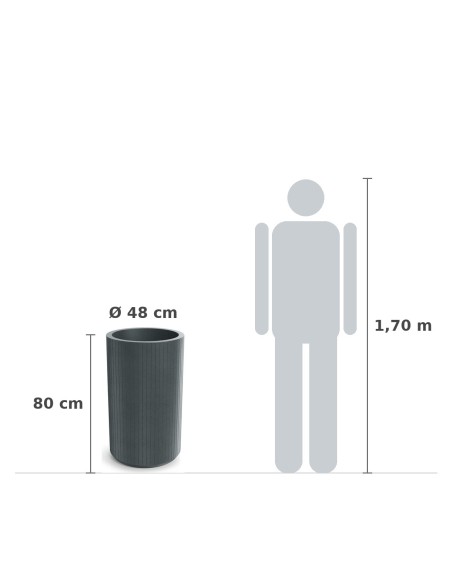 Pflanzkübel rund Ø48 × 80 cm gerillt, 34 L – Graphit | Töpferkönig