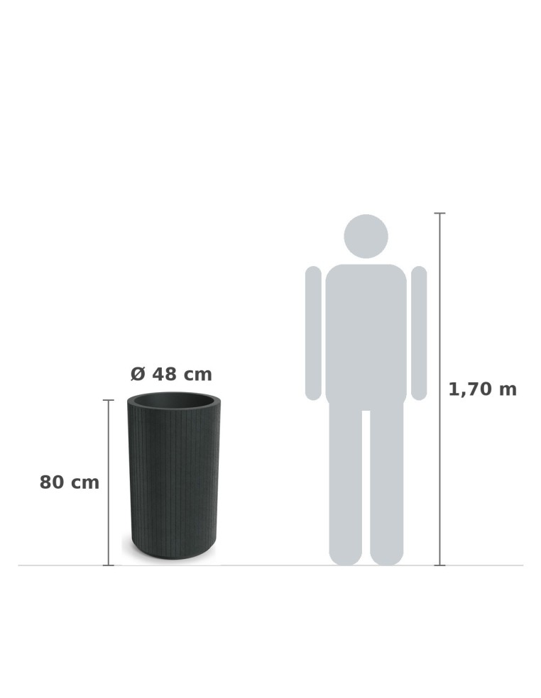 Pflanzkübel rund Ø48 × 80 cm gerillt, 34 L – Dunkelgrau | Töpferkönig