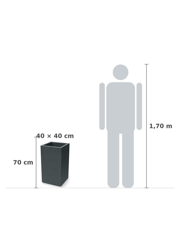 Pflanzkübel eckig 40 × 40 × 70 cm gerillt, 27 L – Graphit | Töpferkönig