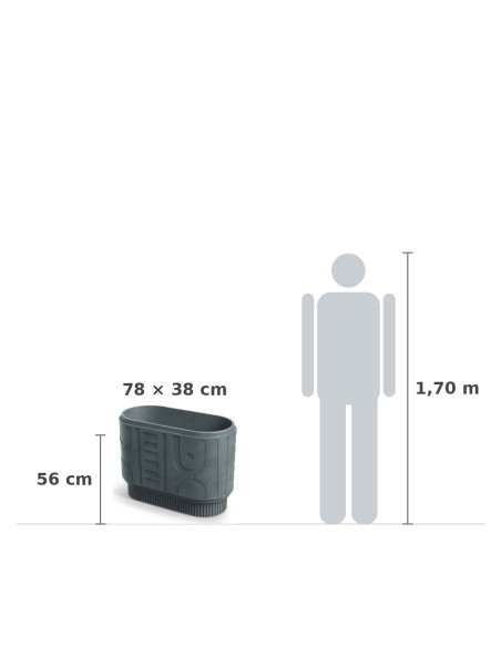 Pflanzkasten oval 78 × 38 × 56 cm mit Relief, 58 L – Betongrau | Töpferkönig