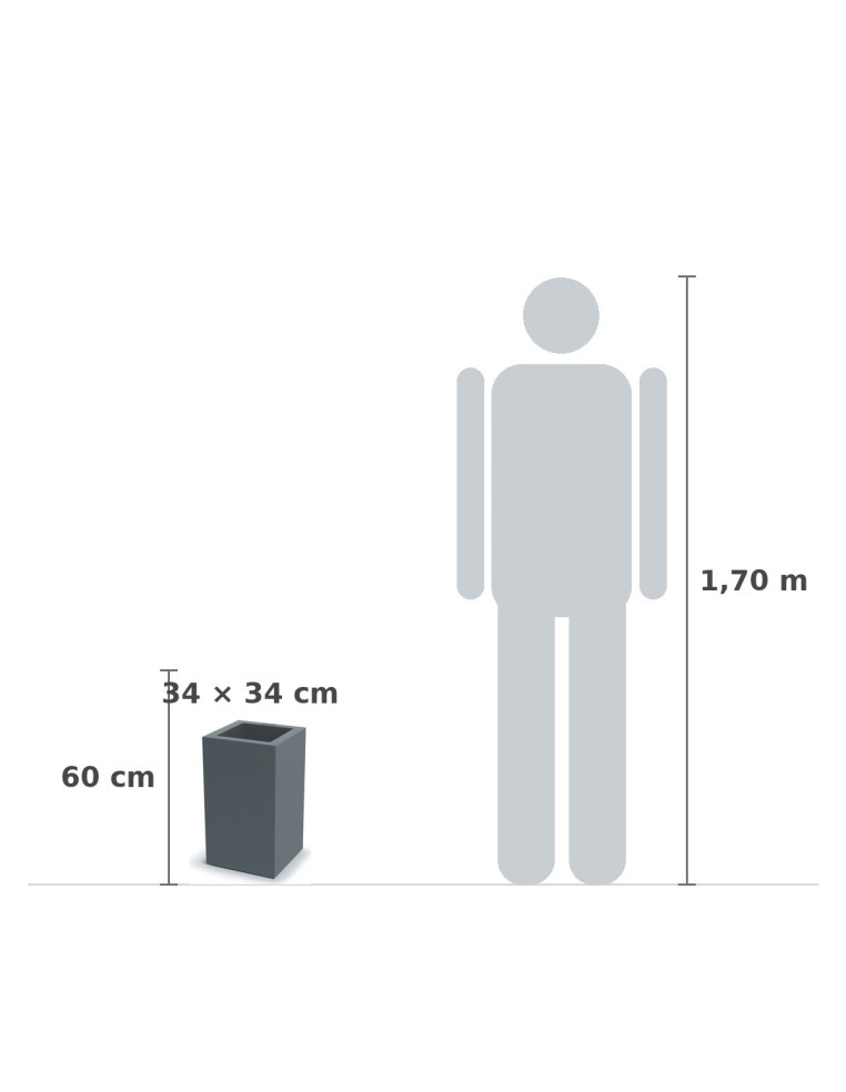 Pflanzkübel eckig 34 × 34 × 60 cm matt, 16 L – Betongrau | Töpferkönig