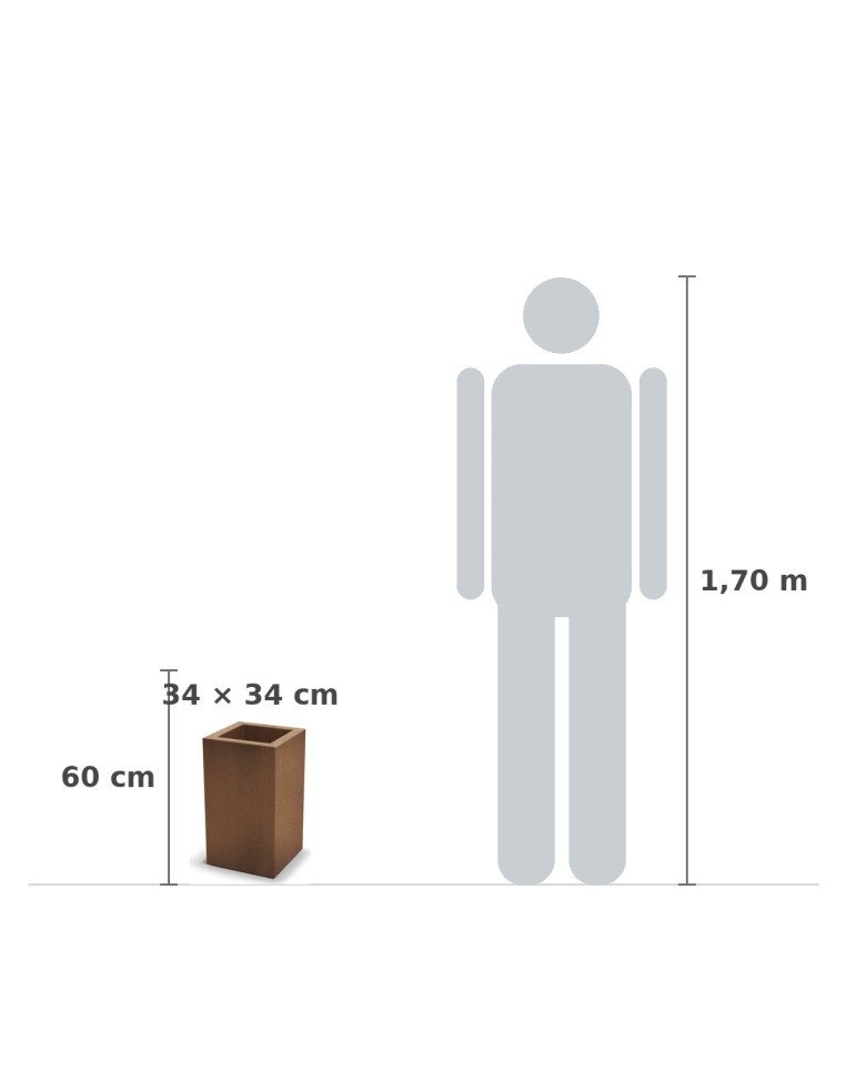 Pflanzkübel eckig 34 × 34 × 60 cm matt, 16 L – Rost | Töpferkönig