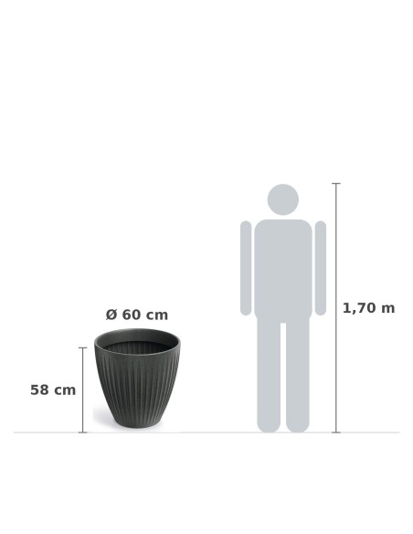 Pflanzkübel rund Ø60 × 58 cm gerillt, 105 L – Granit-Graphit | Töpferkönig