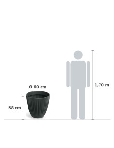 Pflanzkübel rund Ø60 × 58 cm gerillt, 105 L – Anthrazit | Töpferkönig 2