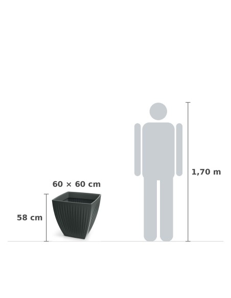 Pflanzkübel eckig 60 × 60 × 58 cm gerillt, 130 L – Anthrazit | Töpferkönig