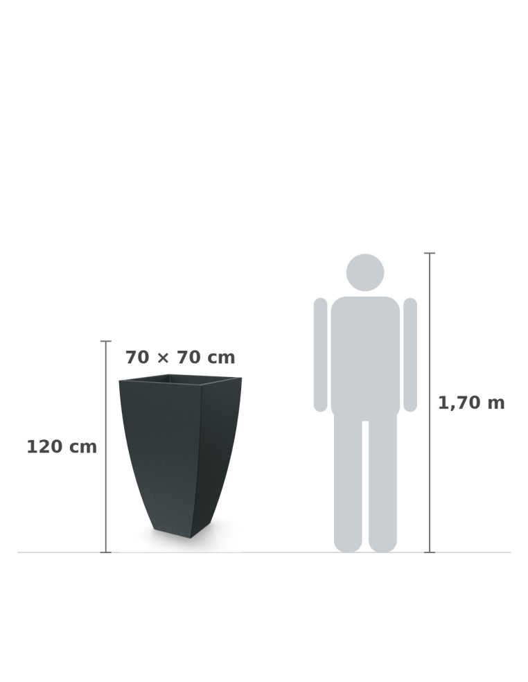 Pflanzkübel XXL eckig 70 × 70 × 120 cm matt, 114 L – Dunkelgrau | Töpferkönig