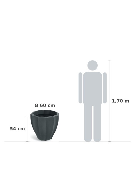 Pflanzkübel rund Ø60 × 54 cm mit Relief, 68 L – Graphit | Töpferkönig