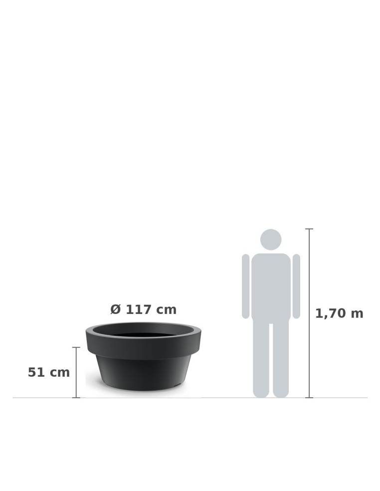 Pflanzschale XXL rund Ø117 × 51 cm matt, 260 L – Schwarz | Töpferkönig