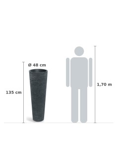 Pflanzsäule XXL rund Ø48 × 135 cm Steinoptik, 33 L – Schwarz-Granit | Töpferkönig 2