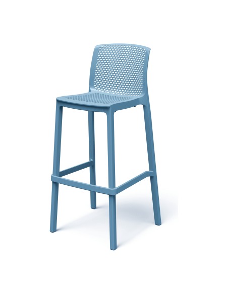 Barhocker mit Lehne mit Lochmuster, stapelbar – Jeansblau | Töpferkönig