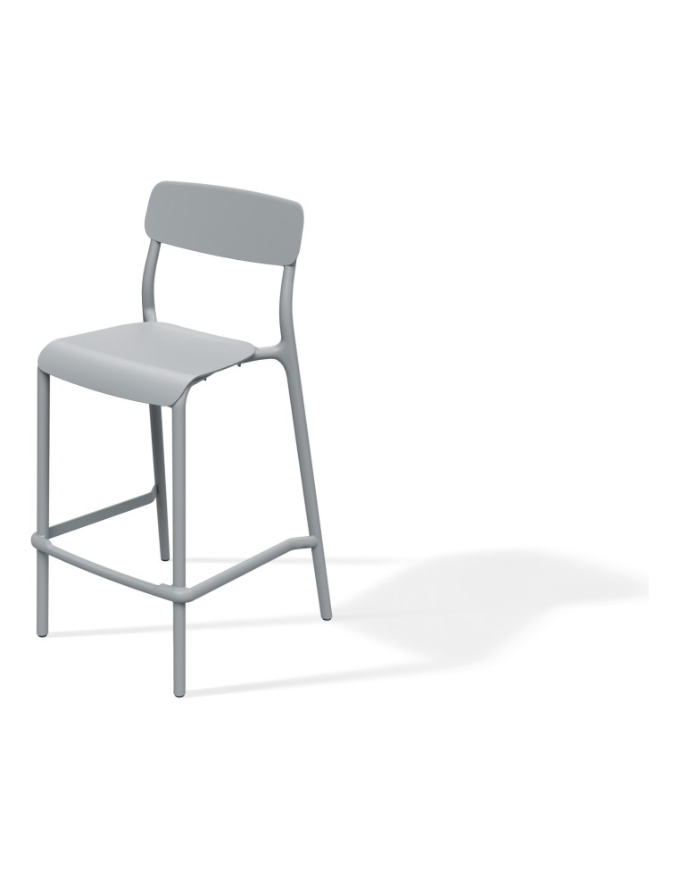 Barhocker niedrig mit Lehne in Bugholz-Optik, stapelbar – Grau | Töpferkönig