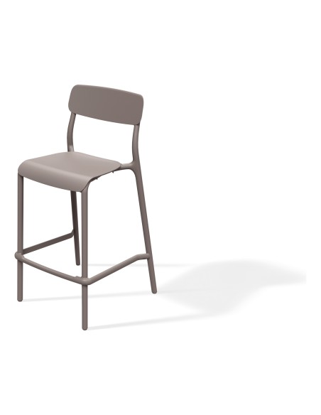 Barhocker niedrig mit Lehne in Bugholz-Optik, stapelbar – Taupe | Töpferkönig