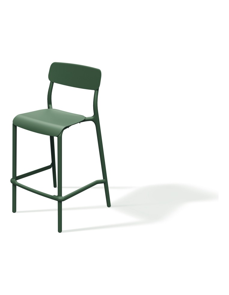 Barhocker niedrig mit Lehne in Bugholz-Optik, stapelbar – Tannengrün | Töpferkönig