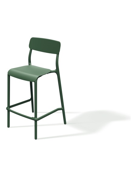 Barhocker niedrig mit Lehne in Bugholz-Optik, stapelbar – Tannengrün | Töpferkönig