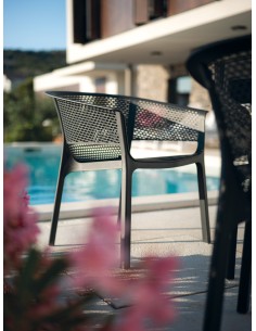Gartenstuhl mit Armlehnen 4er-Set mit Lochmuster, stapelbar – Grau | Töpferkönig 2