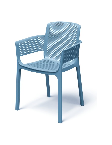 Gartenstuhl mit Armlehnen 4er-Set mit Lochmuster, stapelbar – Jeansblau | Töpferkönig