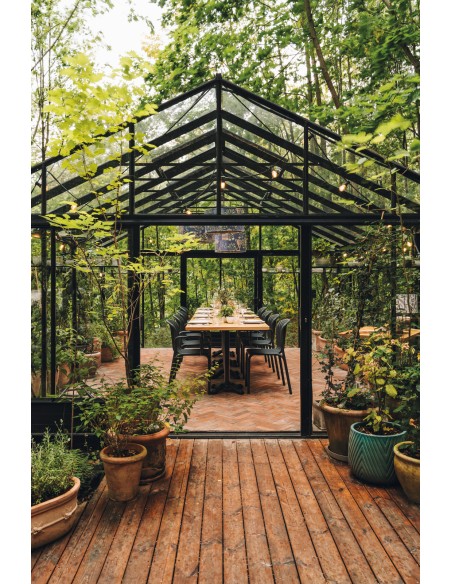 Gartentisch quadratisch mit Lamellen – Anthrazit | Töpferkönig