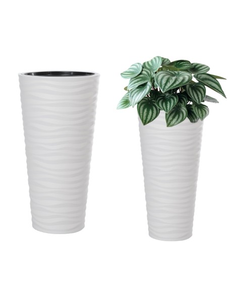 Blumenkübel rund XL hoch mit Wellenrelief Ø30 × 57 cm, 25 L – Weiß | Töpferkönig