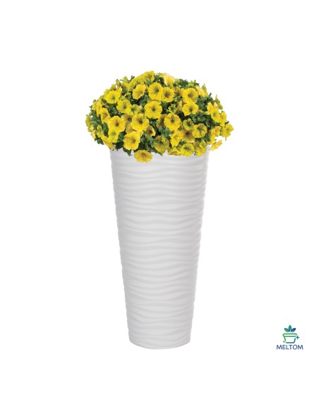 Pot de fleurs haut rond XL à relief ondulé Ø30 × 57 cm, 25 L – Blanc | Töpferkönig