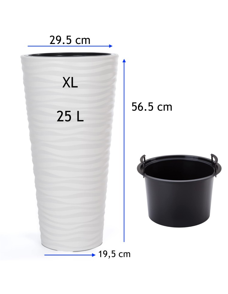 Maceta alta redonda XL con relieve ondulado Ø30 × 57 cm, 25 L – Blanco | Töpferkönig