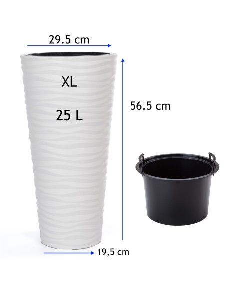 Pot de fleurs haut rond XL à relief ondulé Ø30 × 57 cm, 25 L – Blanc | Töpferkönig