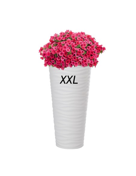 Pot de fleurs haut rond XXL à relief ondulé Ø35 × 69 cm, 43,7 L – Blanc | Töpferkönig