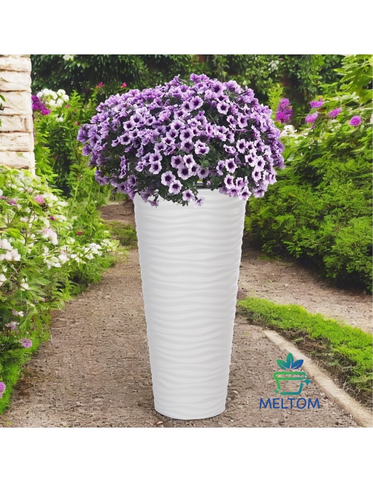 Bloempot hoog rond XXL met golfreliëf Ø35 × 69 cm, 43,7 L – Wit | Töpferkönig