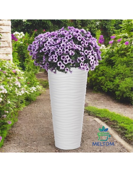 Blumenkübel rund XXL hoch mit Wellenrelief Ø35 × 69 cm, 43,7 L – Weiß | Töpferkönig