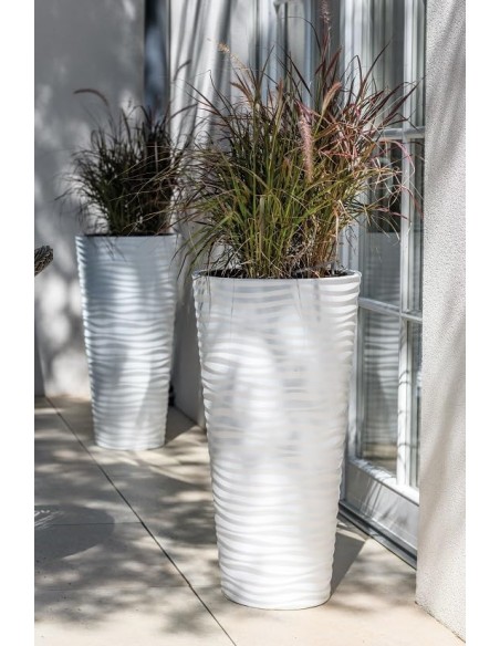 Vaso alto rotondo XXL con rilievo a onde Ø35 × 69 cm, 43,7 L – Bianco | Töpferkönig