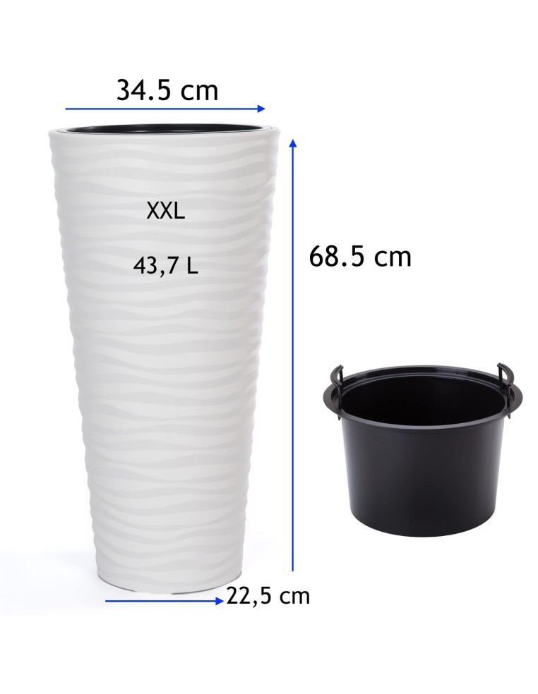 Bloempot hoog rond XXL met golfreliëf Ø35 × 69 cm, 43,7 L – Wit | Töpferkönig