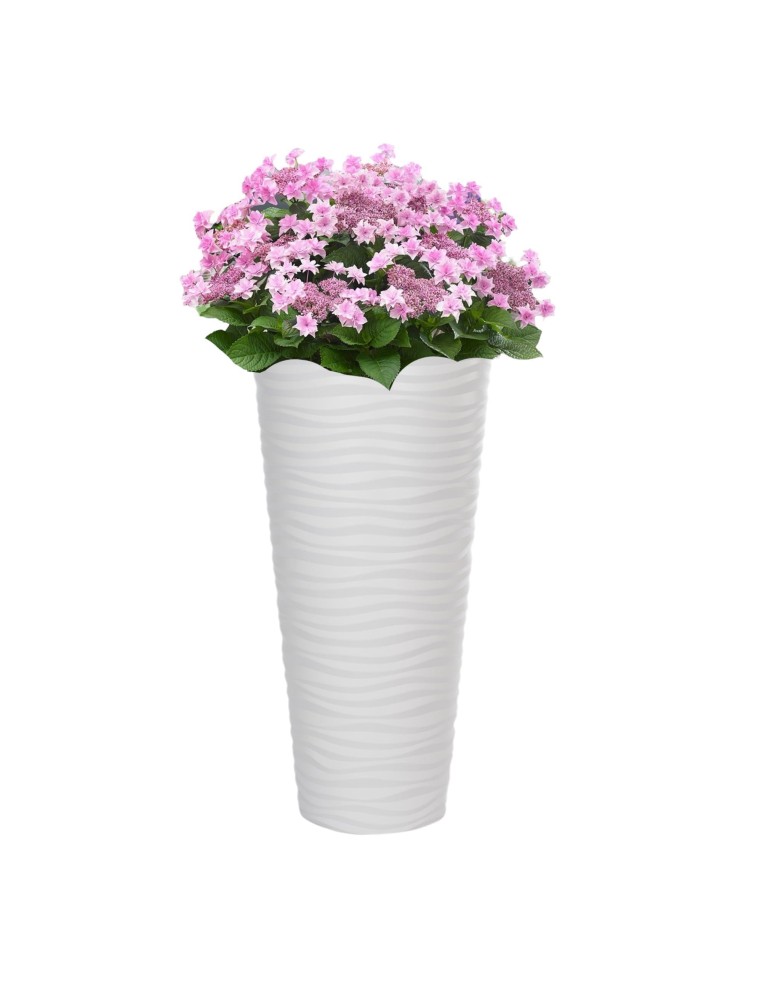 Bloempot hoog rond 3XL met golfreliëf Ø40 × 79 cm, 63 L – Wit | Töpferkönig