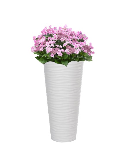 Pot de fleurs haut rond 3XL à relief ondulé Ø40 × 79 cm, 63 L – Blanc | Töpferkönig