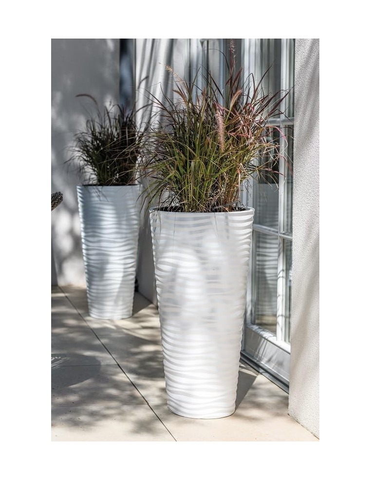 Bloempot hoog rond 3XL met golfreliëf Ø40 × 79 cm, 63 L – Wit | Töpferkönig
