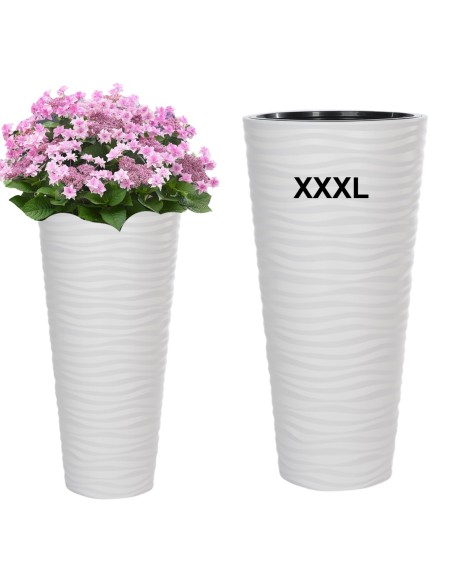 Blumenkübel rund 3XL hoch mit Wellenrelief Ø40 × 79 cm, 63 L – Weiß | Töpferkönig
