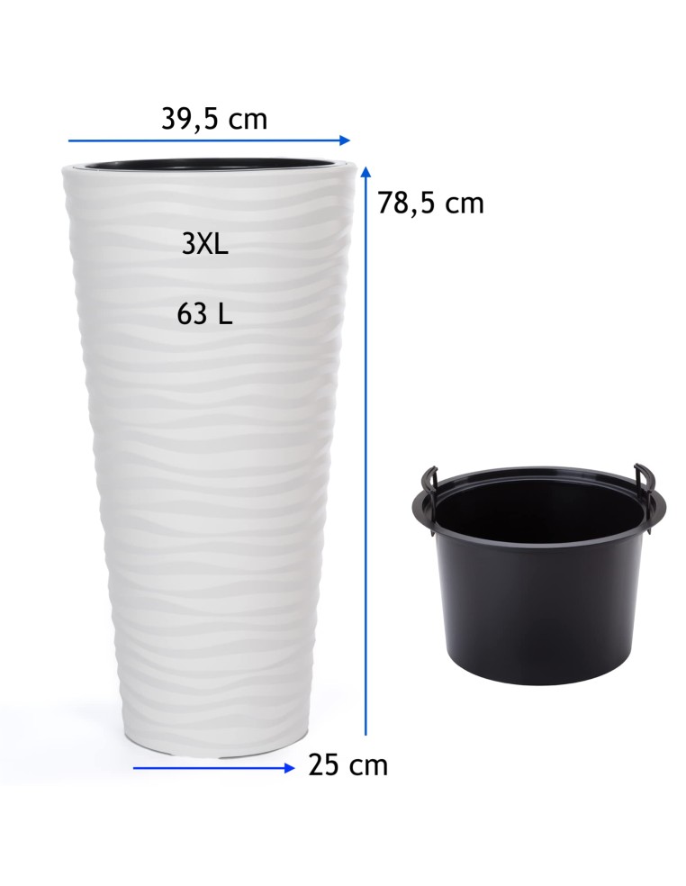 Bloempot hoog rond 3XL met golfreliëf Ø40 × 79 cm, 63 L – Wit | Töpferkönig