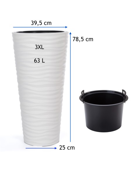 Blumenkübel rund 3XL hoch mit Wellenrelief Ø40 × 79 cm, 63 L – Weiß | Töpferkönig