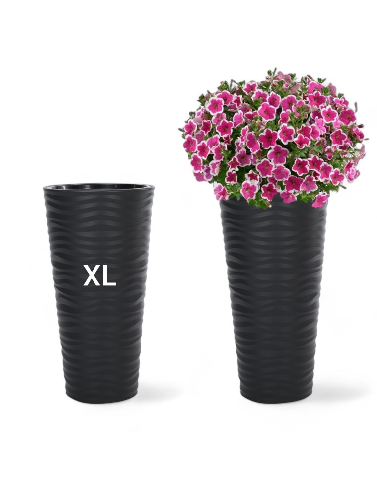 Maceta alta redonda XL con relieve ondulado Ø30 × 57 cm, 25 L – Antracita | Töpferkönig